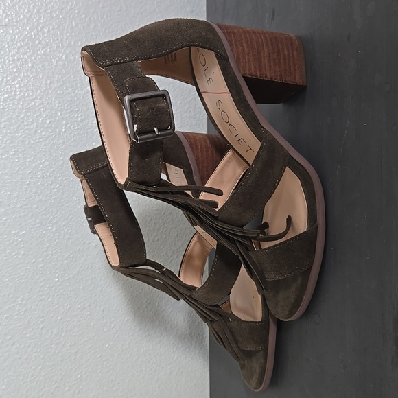 Sole Society Green Suede Fringe Sandals  Size 7 - Picture 4 of 9